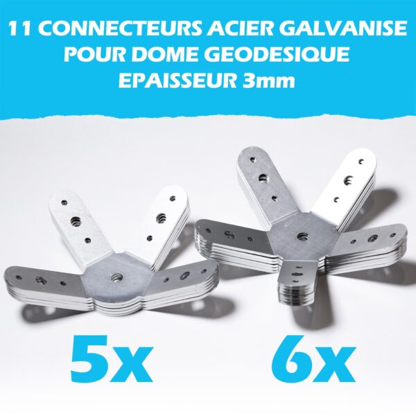 DOMESTAR 1V Dome géodésique: Kit de 11 connecteurs de montage métal acier galvanisé pour dome 1V – Image 4