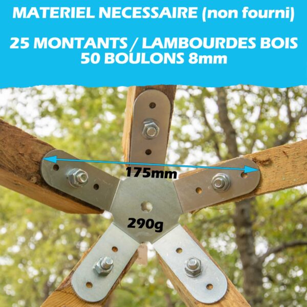 DOMESTAR 1V Dome géodésique: Kit de 11 connecteurs de montage métal acier galvanisé pour dome 1V – Image 3