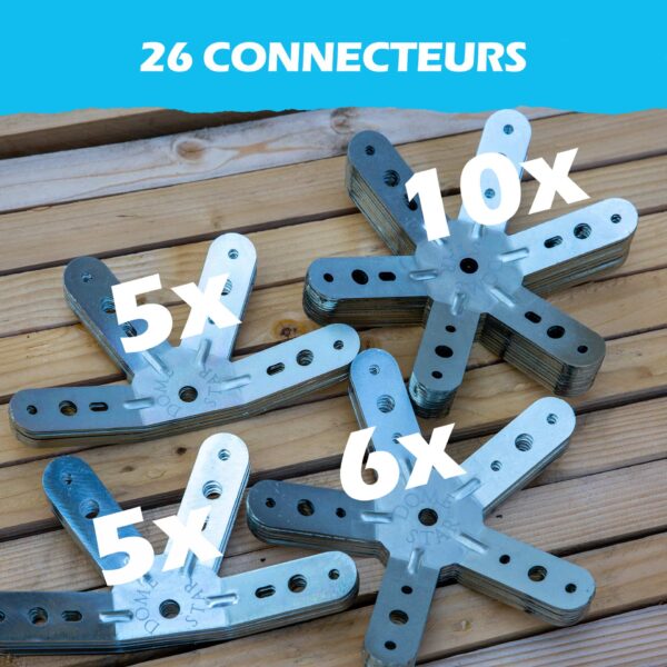 DOMESTAR F2 ACIER INOXYDABLE Connecteurs Dôme géodésique 2V: Kit de 26 connecteurs de Montage métal Acier Inoxydable A2 / SS304pour dôme fréquence 2 – Image 3
