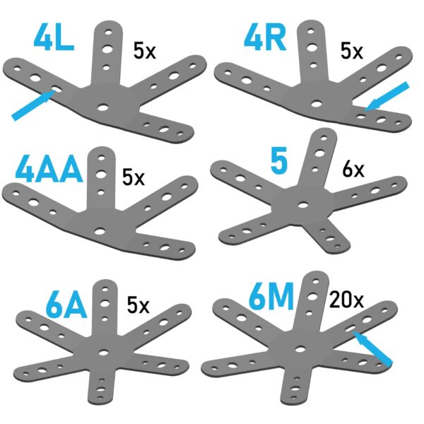 DOMESTAR 3V 3/8 KRUSCHKE INOX: Set mit 46 Metall-Montageverbindern EDELSTAHL A2 für geodätische Domfrequenz 3 Grundplatte – Bild 3