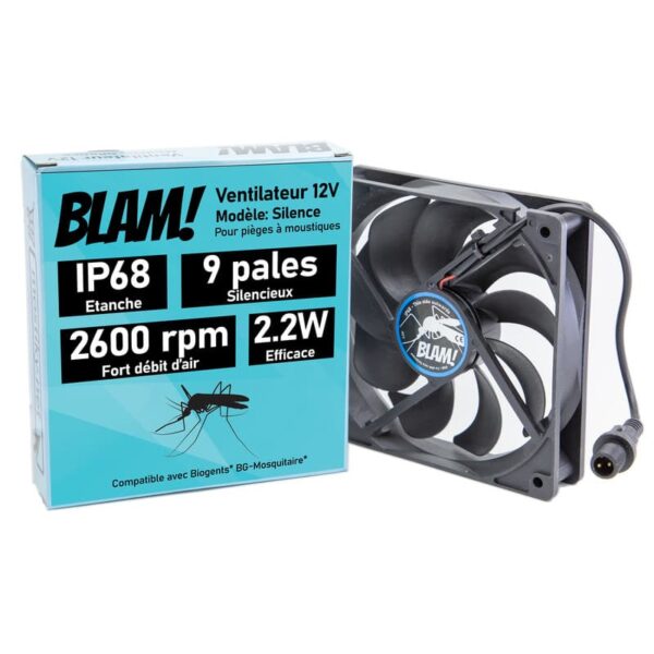 BLAM! Ventilatore 12V IP68 SILENCE Compatibile con la trappola per zanzare Biogents (*) BG-Mosquitaire (*). Impermeabile. Basso consumo energetico 2.2W BRUSHLESS 9 lame